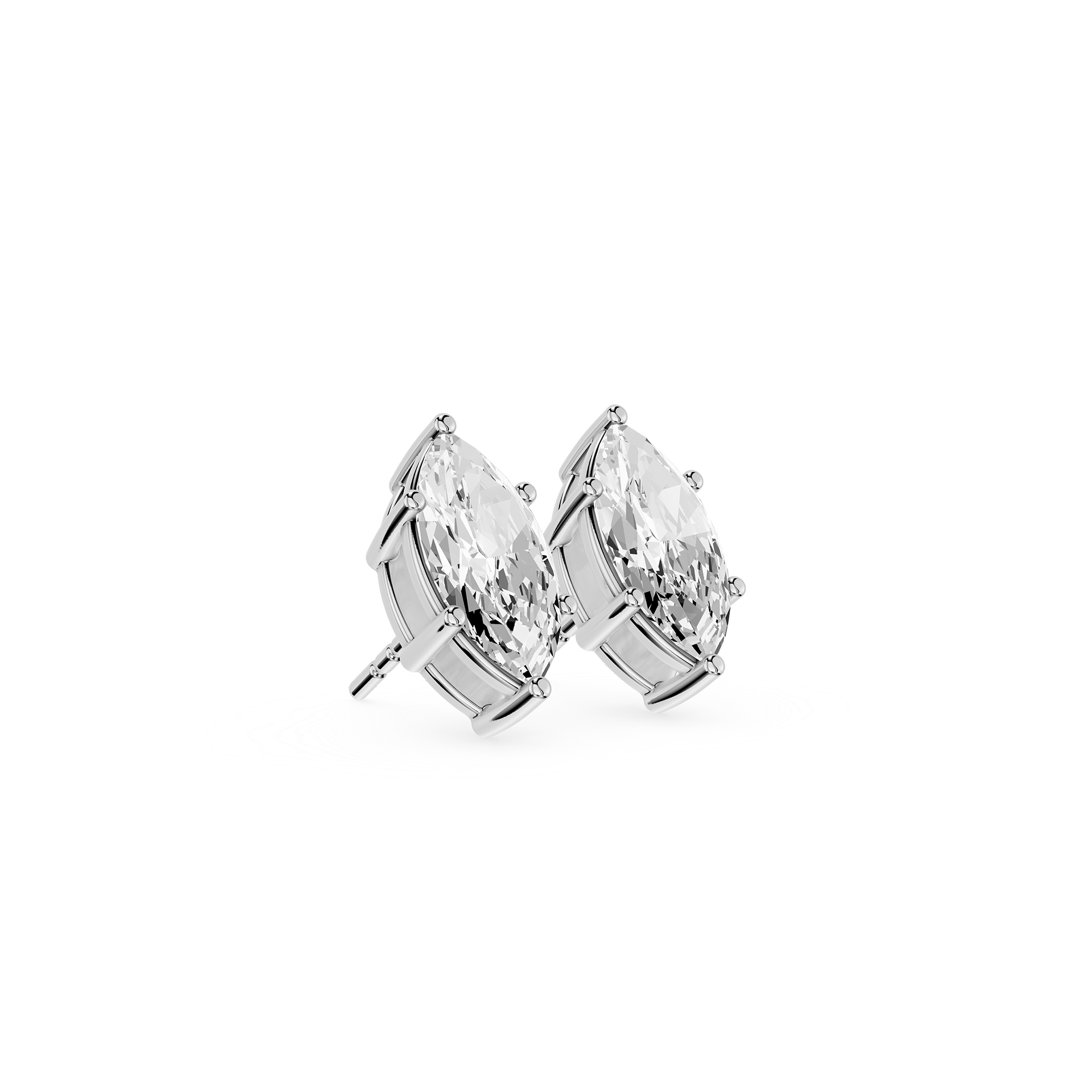 Pair of pear-shaped crystal stud earrings on a white background