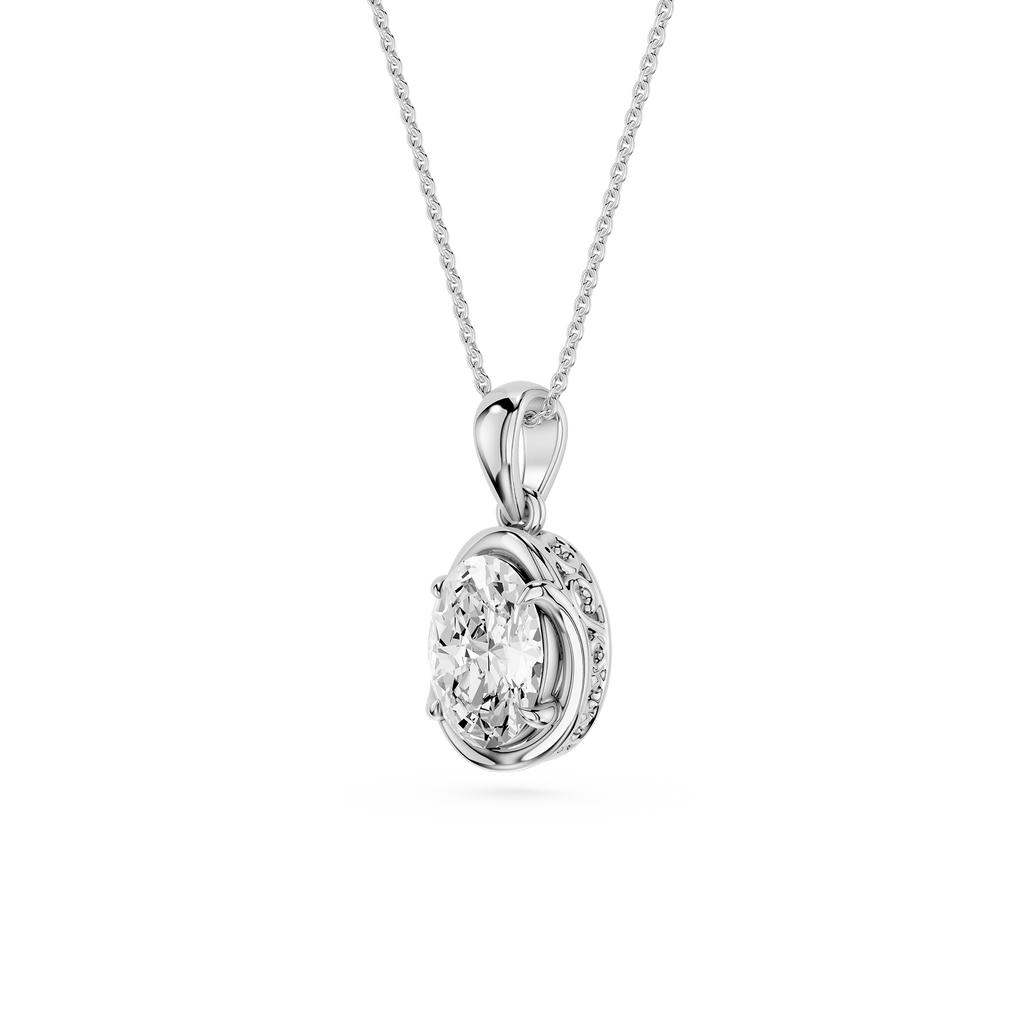 Diamond pendant necklace on a white background
