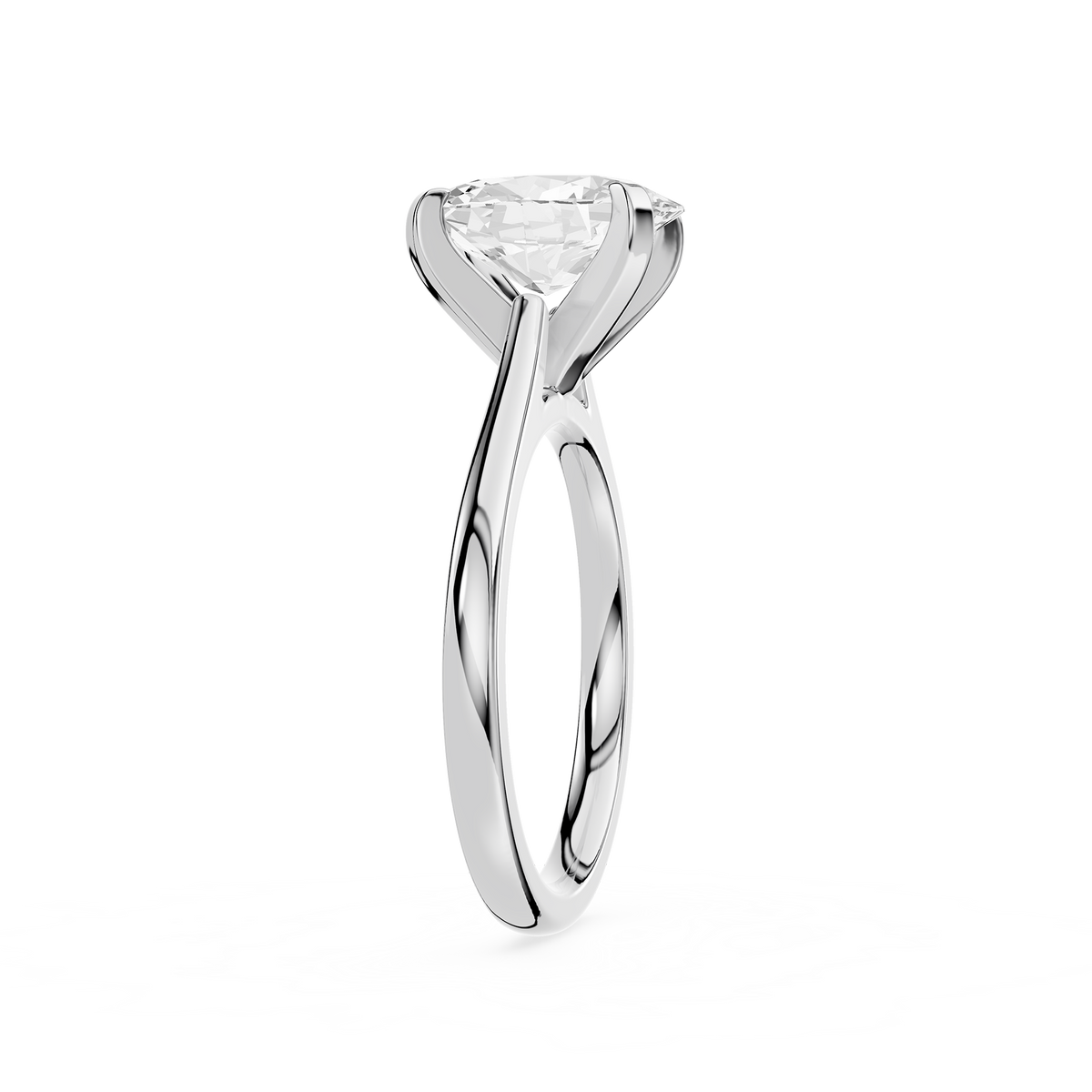 Side View Of White Gold Oval Cut Cathedral Solitaire Lab Diamond Engagement Ring