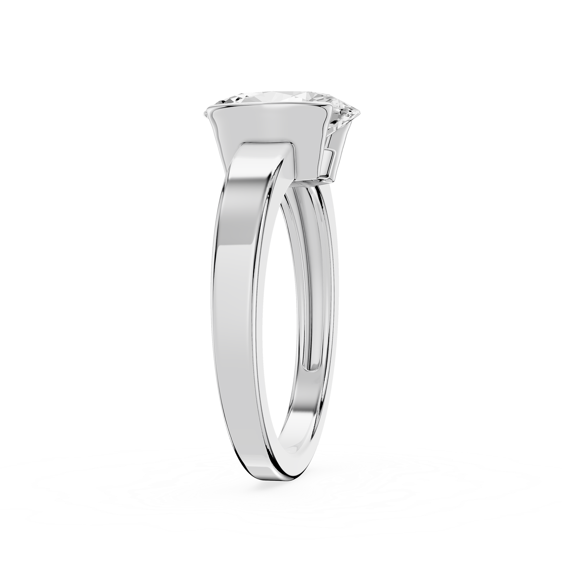 Silver ring with a diamond on a white background