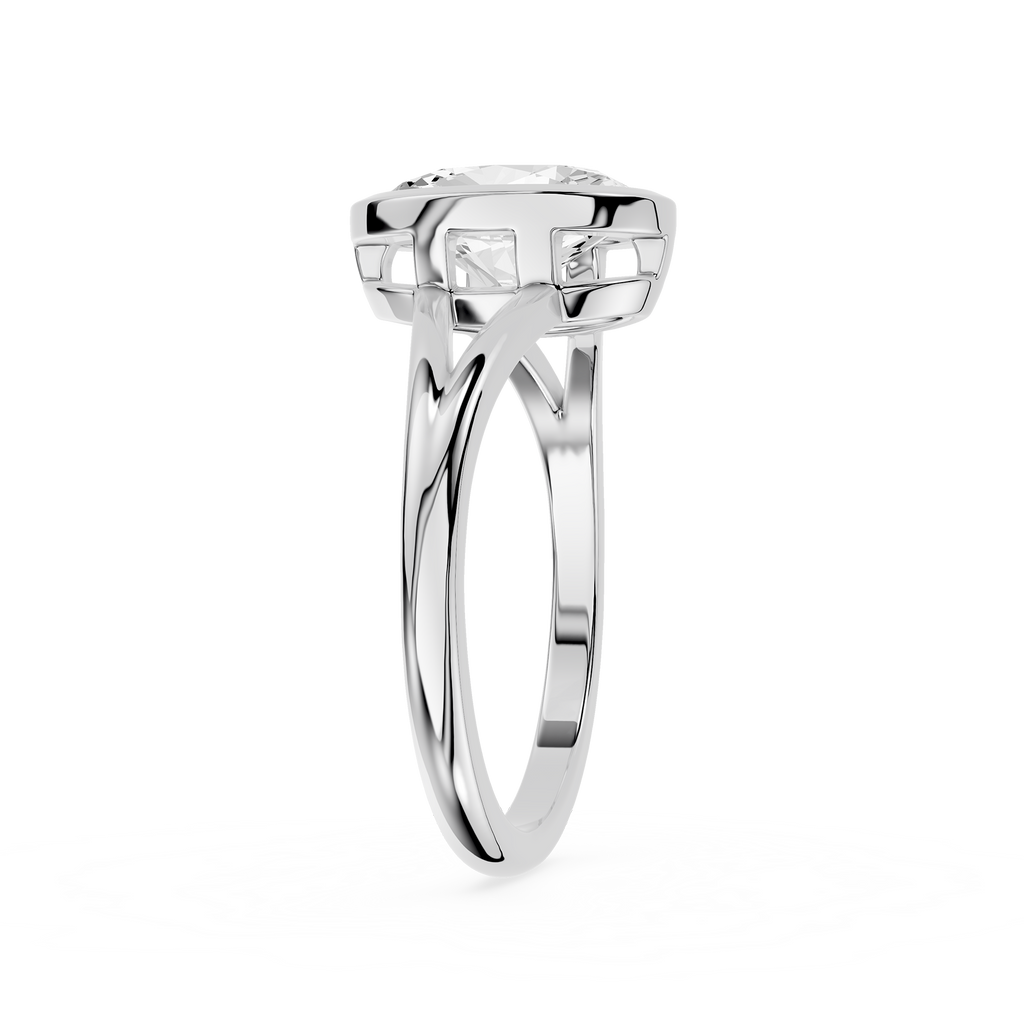 Silver ring with a diamond on a white background
