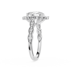 Silver ring with diamond accents on a white background