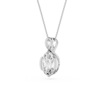 Silver pendant necklace with a clear gemstone on a white background