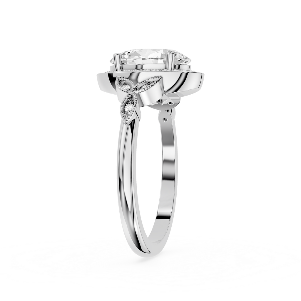 Silver ring with a diamond on a white background