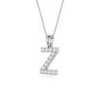 Diamond-studded letter 'Z' pendant on a chain against a white background