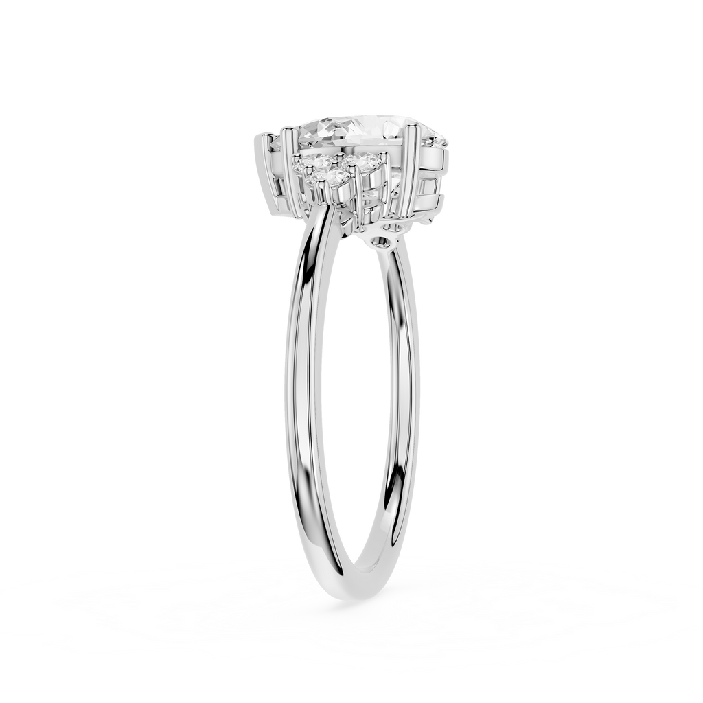 Diamond ring with a white gemstone on a white background