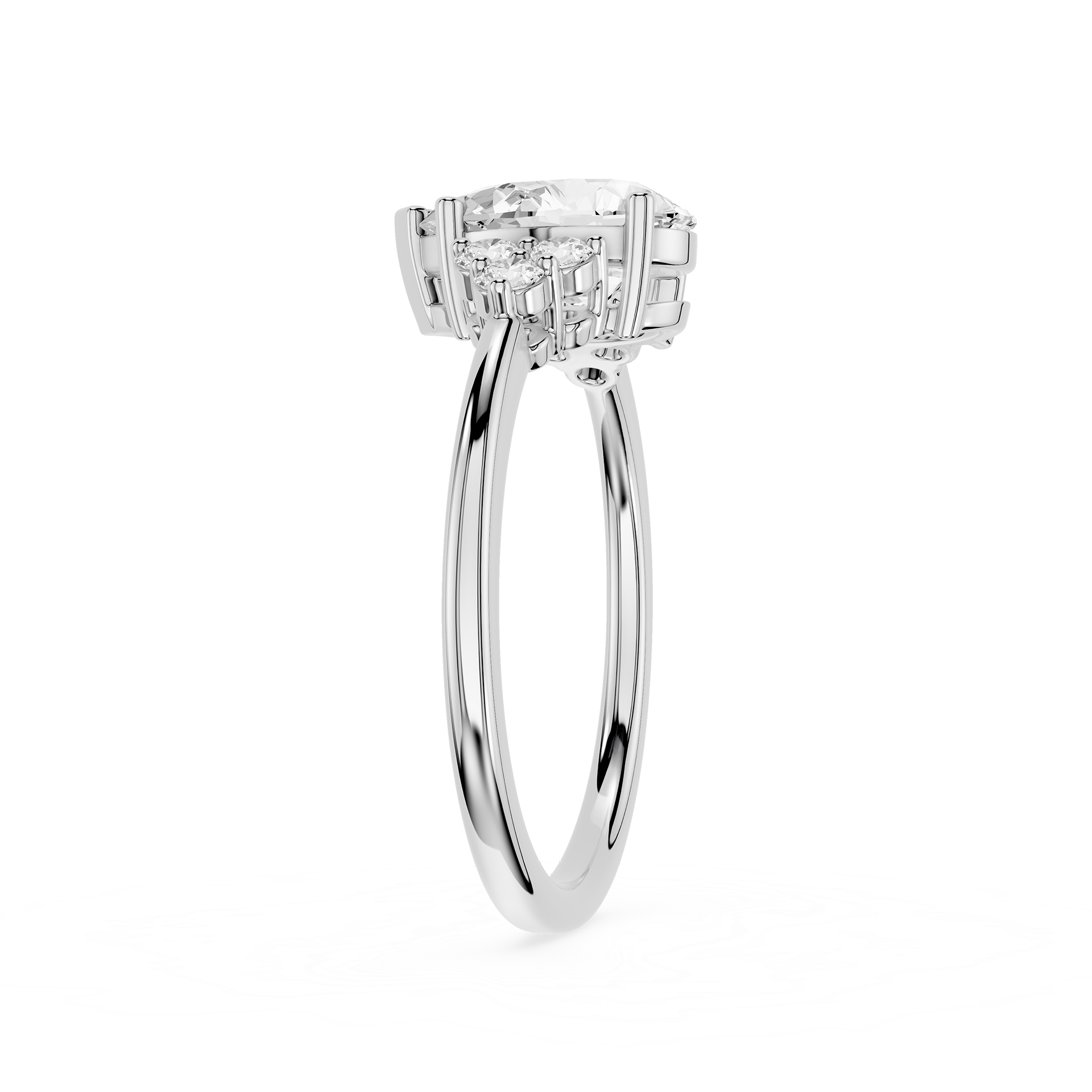 Diamond ring with a white gemstone on a white background