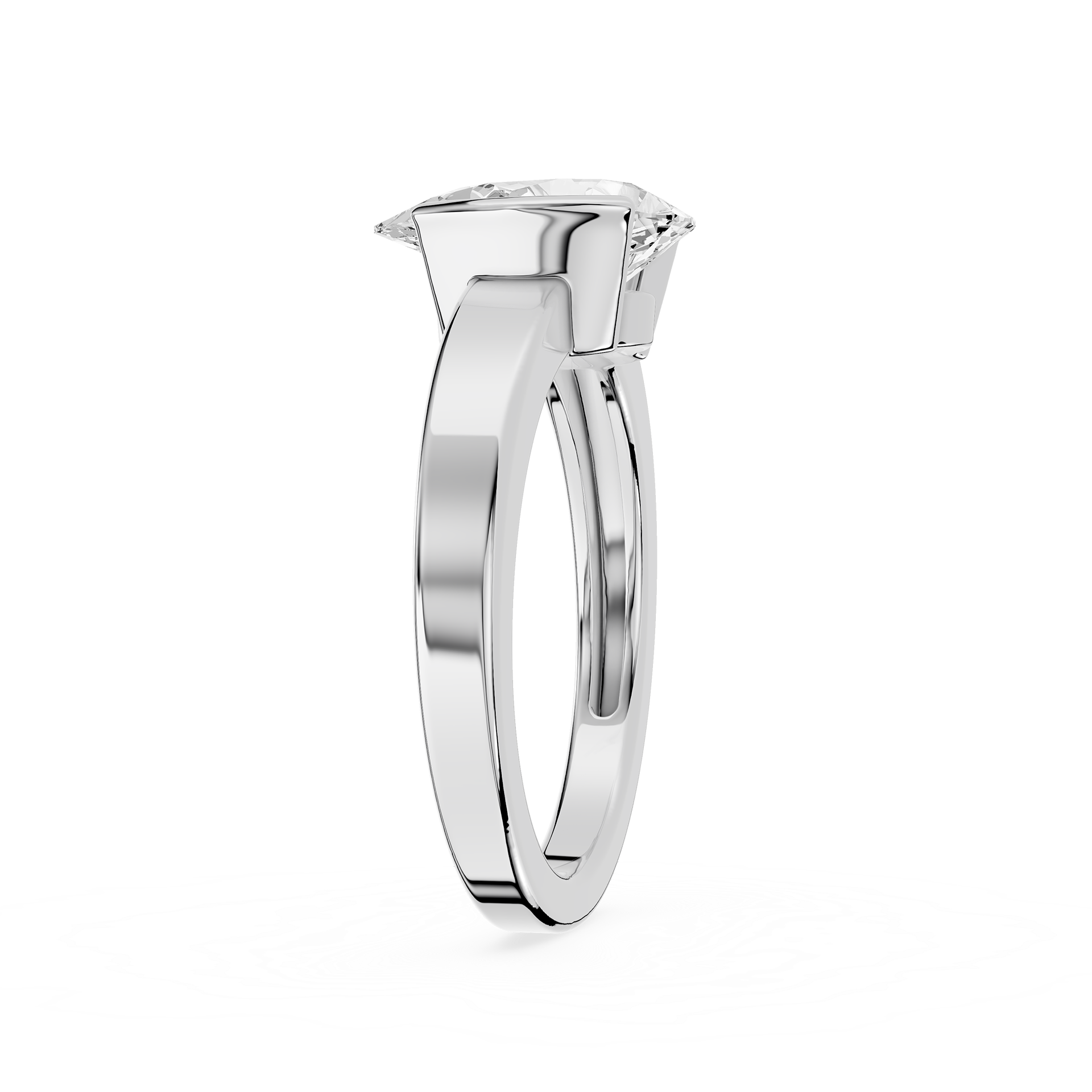 Silver ring with a diamond on a white background