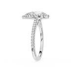 Diamond ring with a central stone and smaller stones on a white background