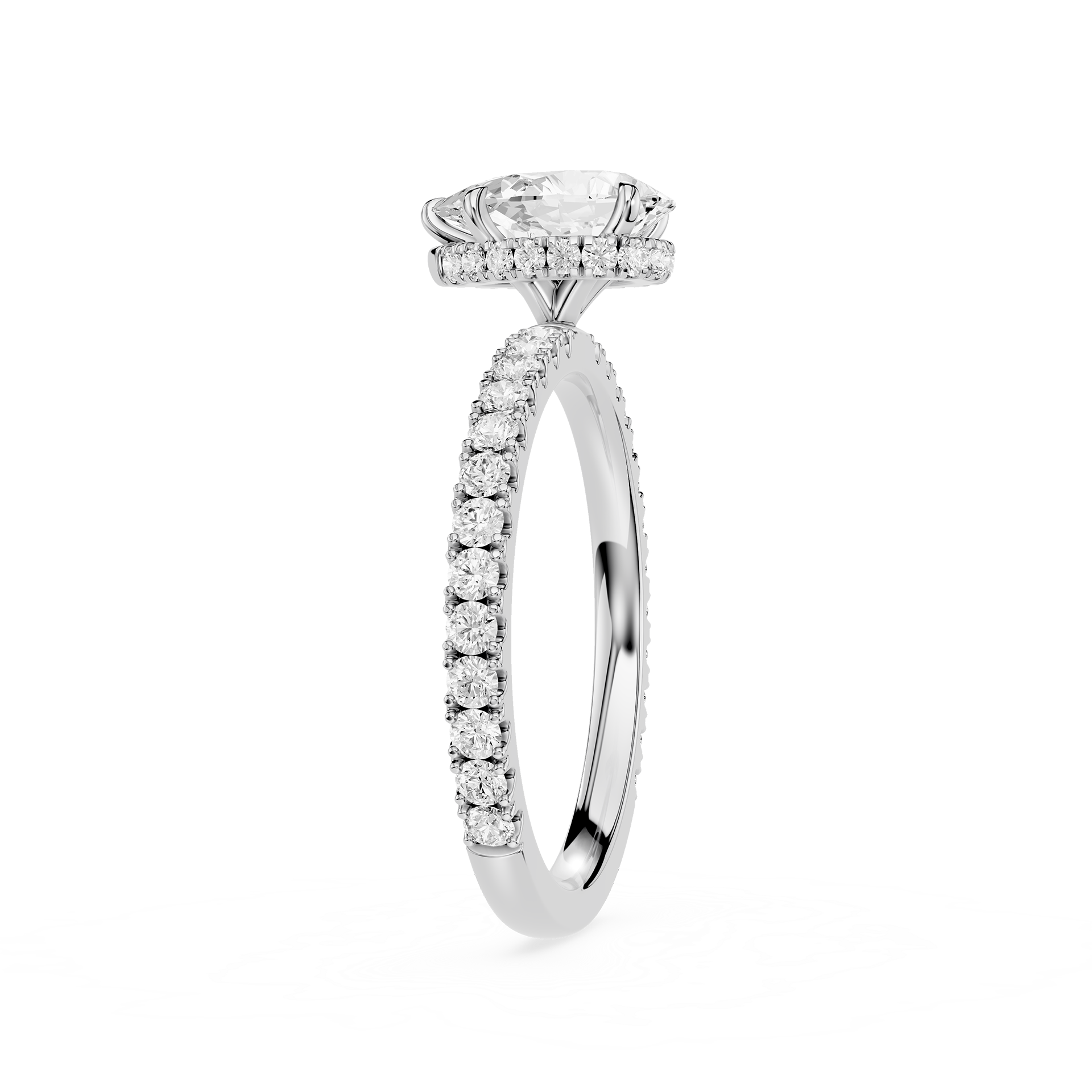 Diamond ring with a white gemstone on a white background