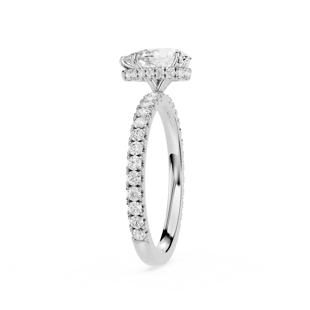 Diamond ring with a white gemstone on a white background