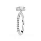 Diamond ring with a white gemstone on a white background
