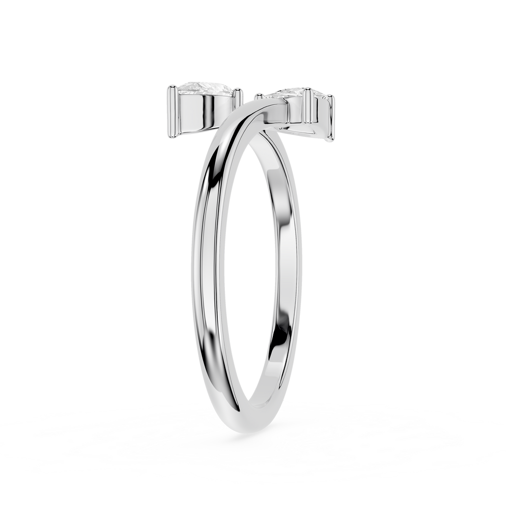 A polished silver-toned double hoop ring with small square bezel-set clear stones on the front, shown on a plain white background.
