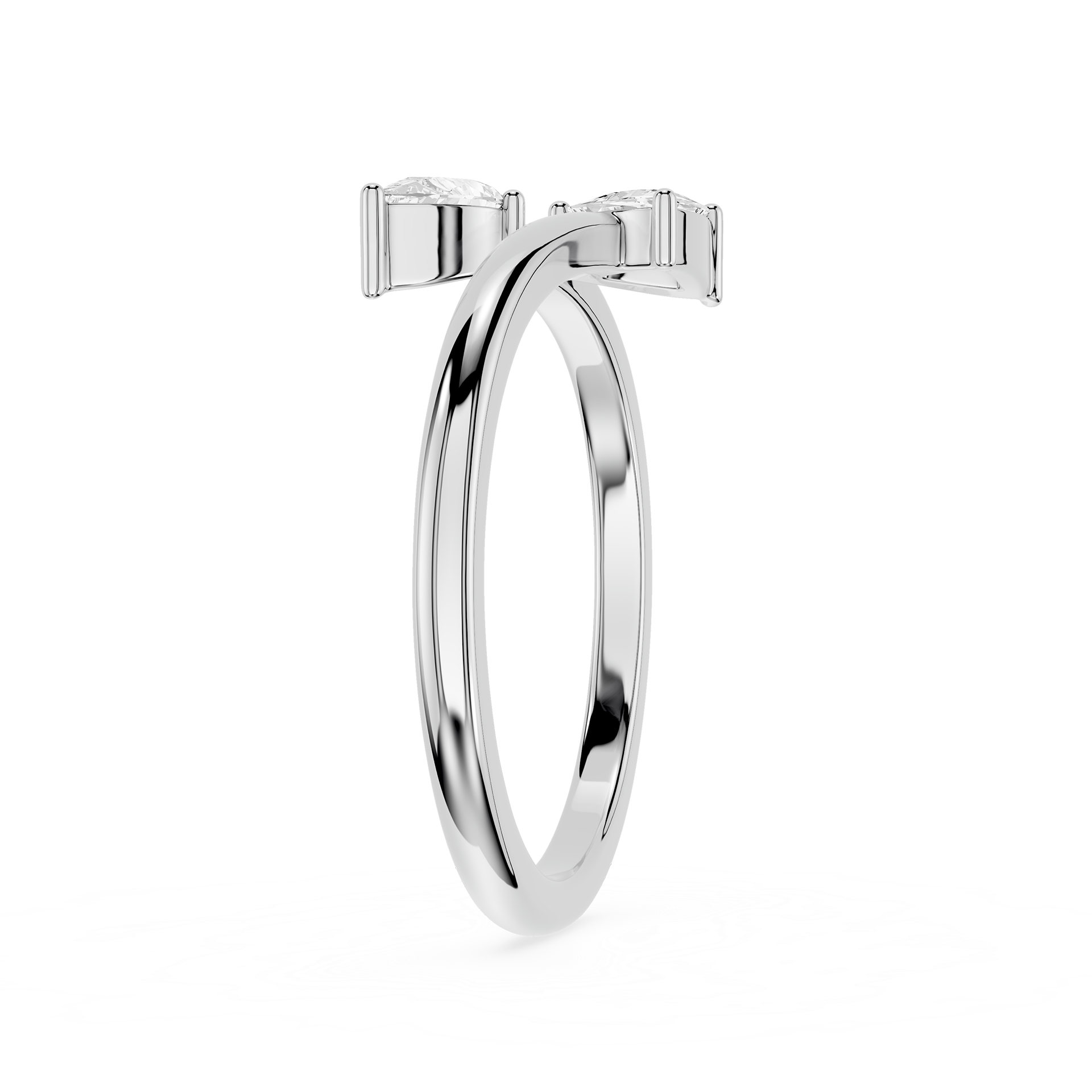 A polished silver-toned double hoop ring with small square bezel-set clear stones on the front, shown on a plain white background.
