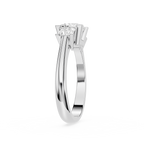 Diamond ring with a white gold band on a white background