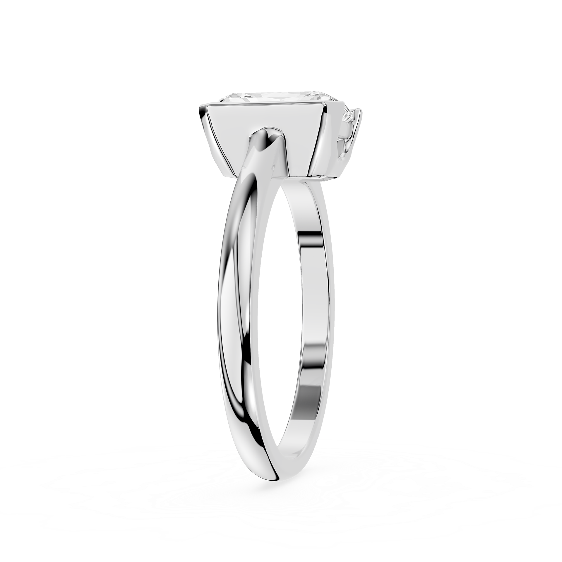 Silver ring with a diamond on a white background