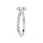A silver-colored diamond ring with a flat top and a pavé-set diamond band, shown on a plain white background.