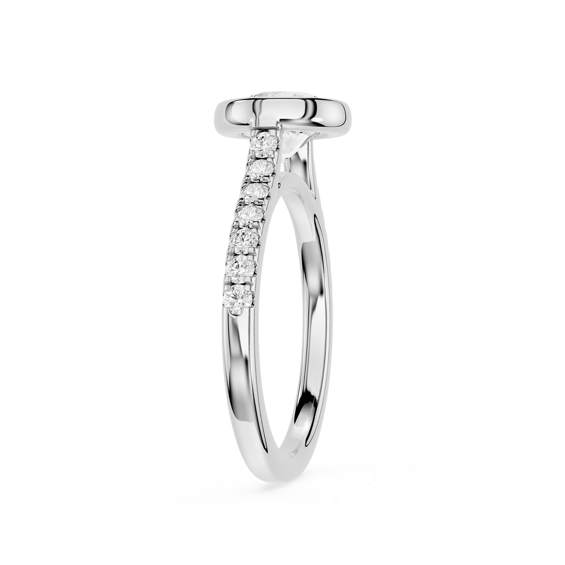 A silver-colored diamond ring with a flat top and a pavé-set diamond band, shown on a plain white background.