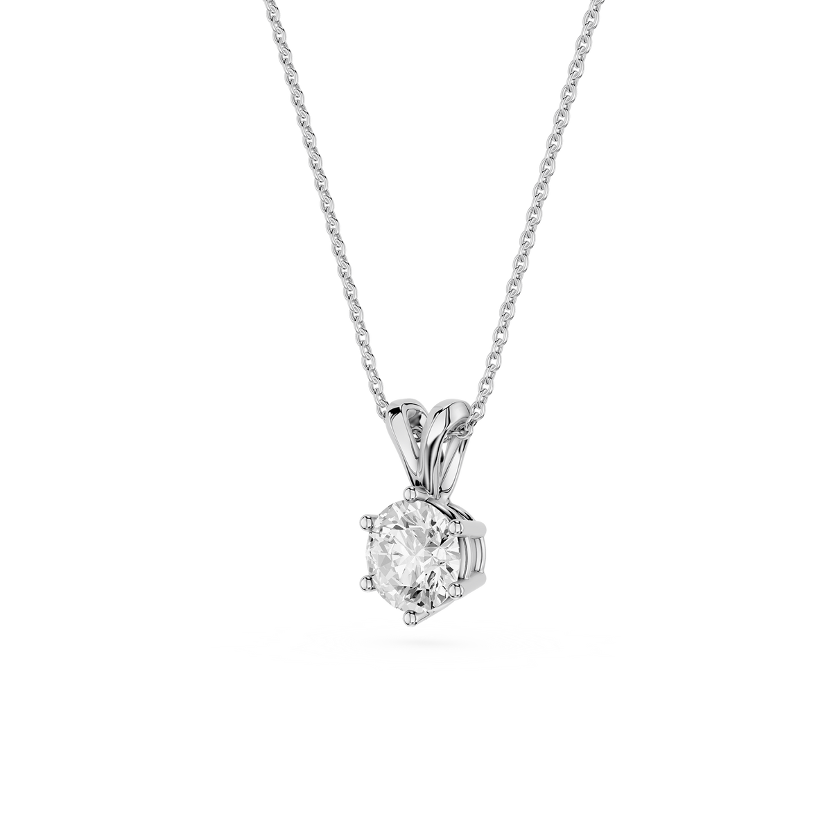 Diamond pendant on a chain against a white background