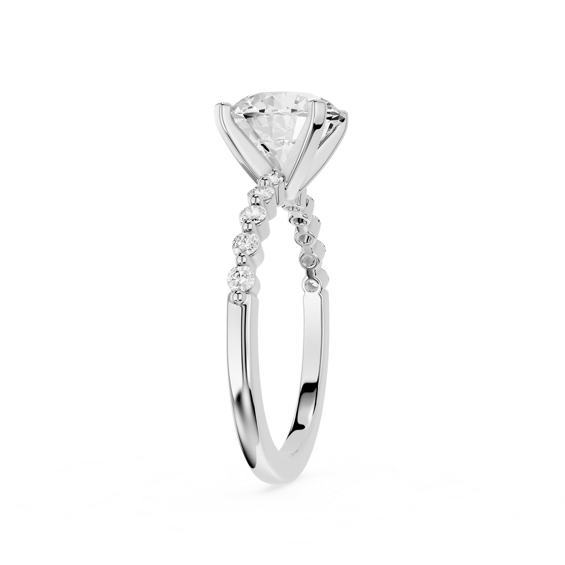 A yellow gold solitaire engagement ring featuring a large round brilliant-cut diamond center stone and a pavé band with small accent diamonds, shown on a plain white background.
