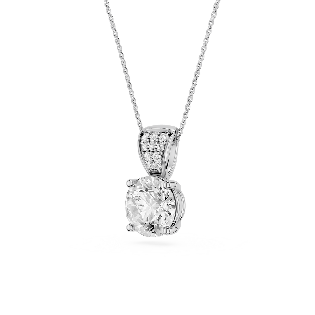 Diamond pendant necklace on a white background