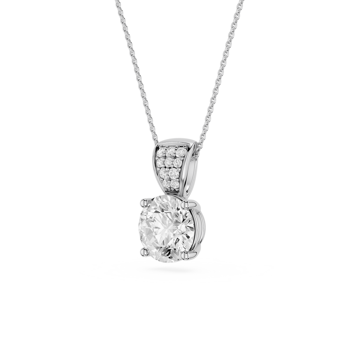 Diamond pendant necklace on a white background
