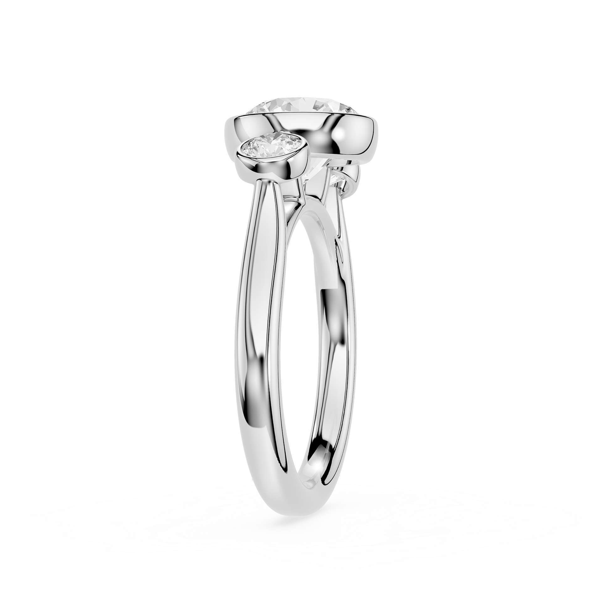 Rose gold ring with a diamond on a white background