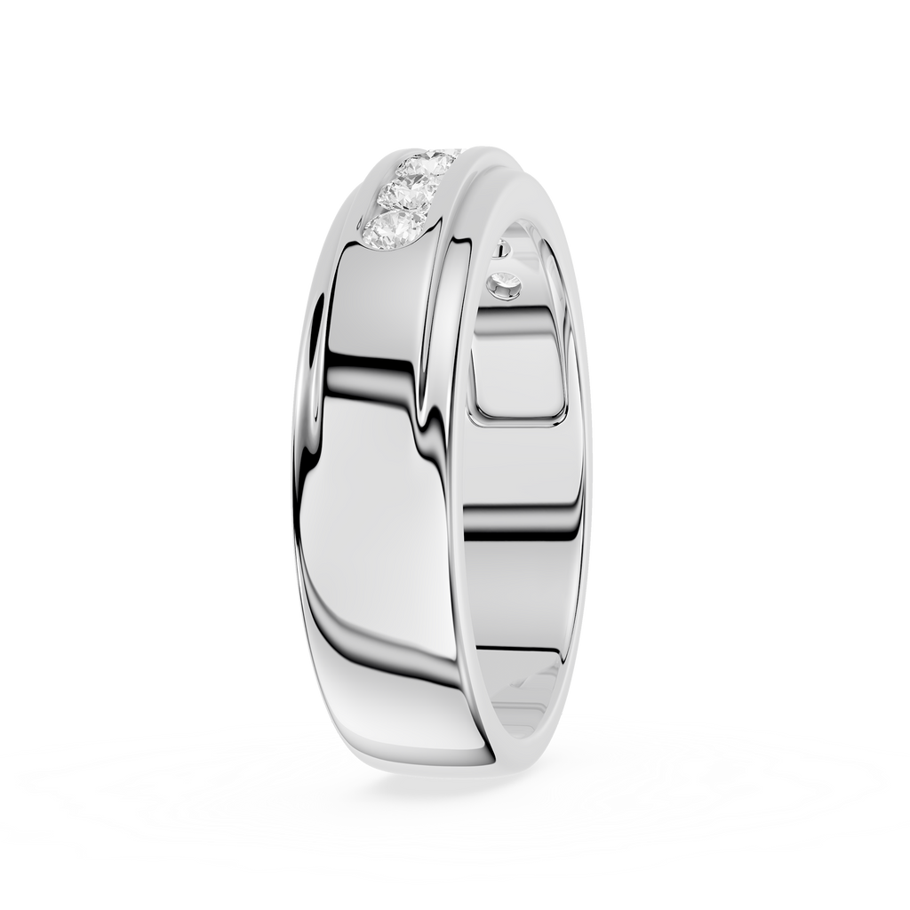 Silver ring with a diamond on a white background