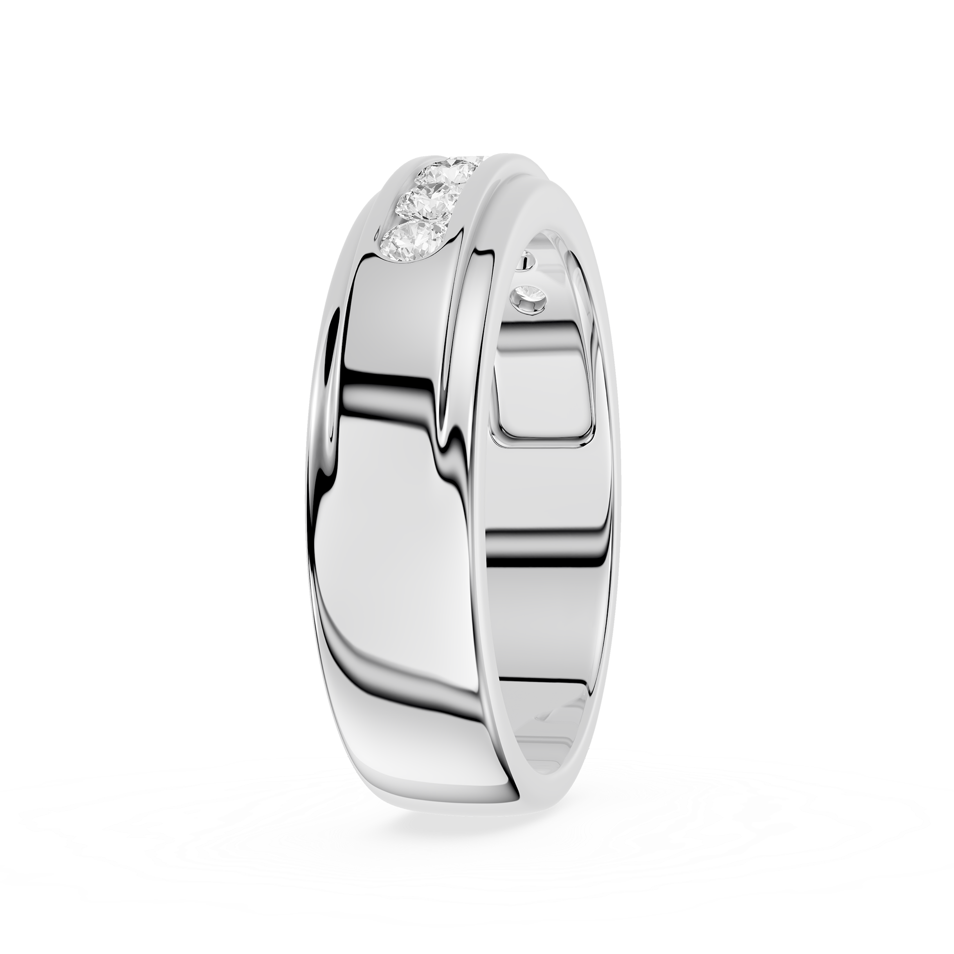 Silver ring with a diamond on a white background