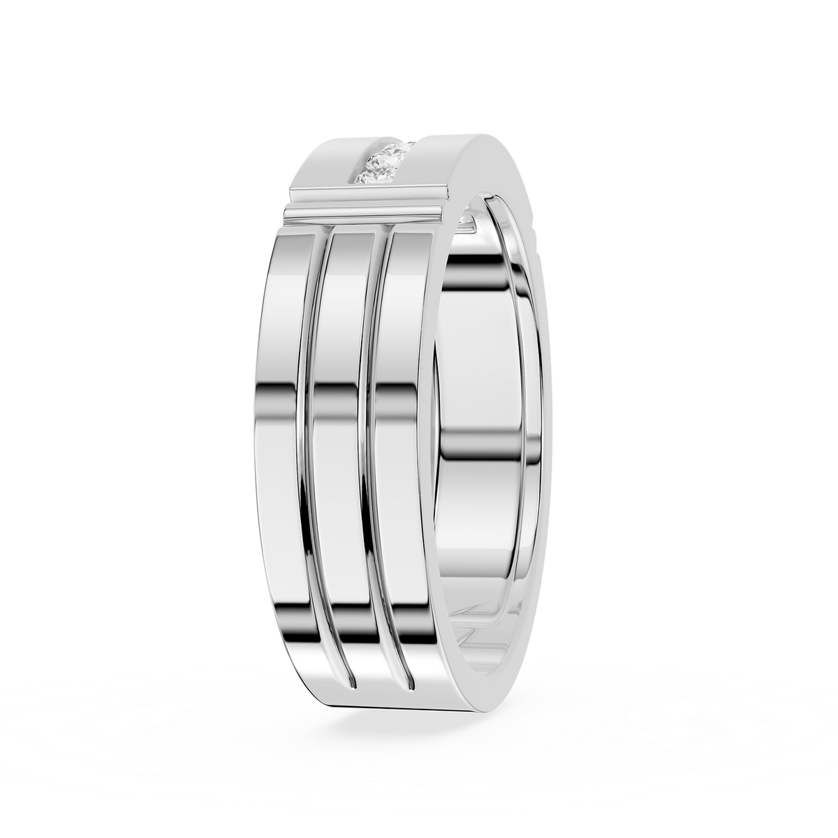 Side View Of White Gold Round Cut Lab Grown Diamond Channel Set Men’s Wedding Band