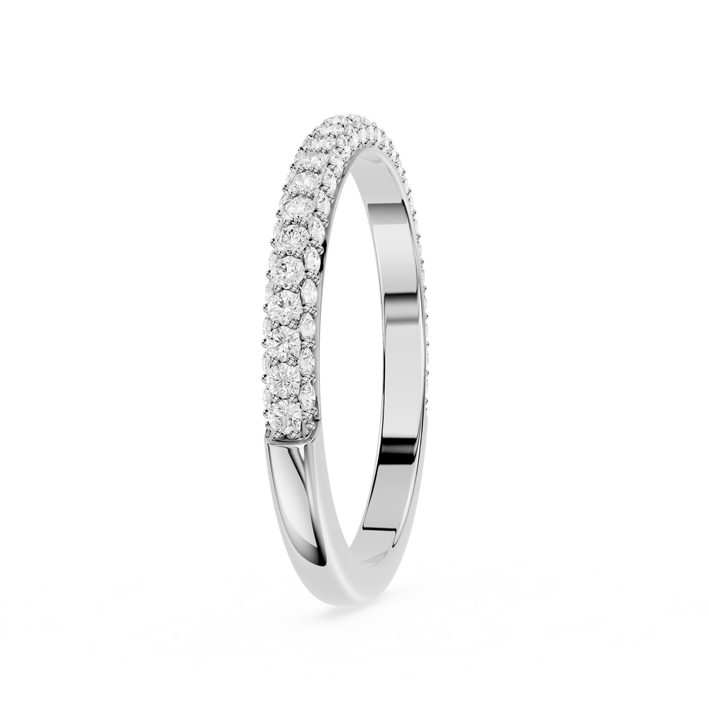 Silver ring with small diamonds on a white background