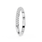 Silver ring with small diamonds on a white background