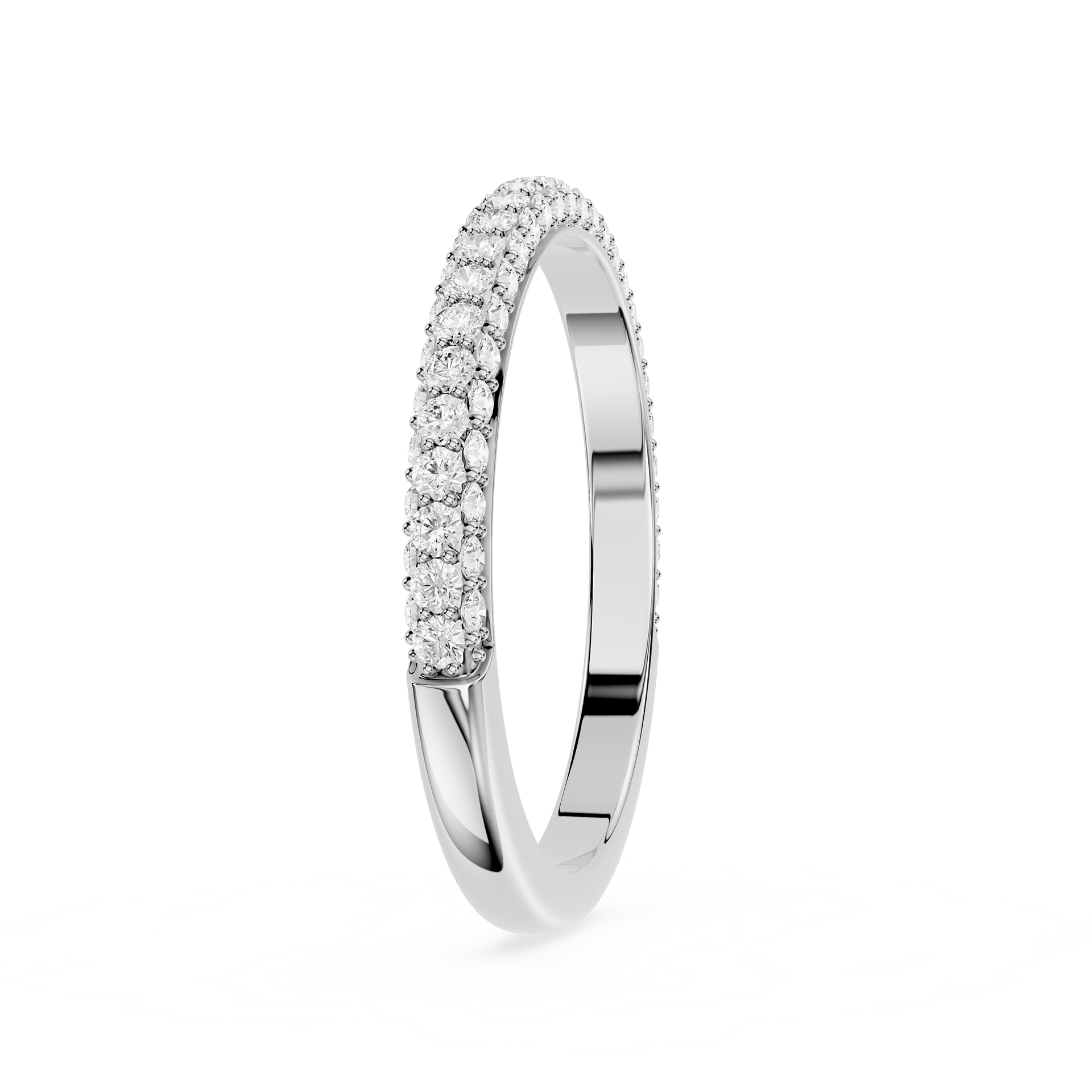 Silver ring with small diamonds on a white background