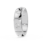 Silver ring with two diamonds on a white background