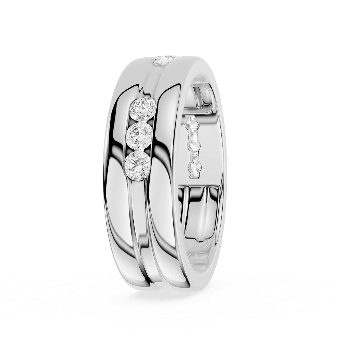 Side View Of Round Cut Lab Grown Diamond Flush Set Men’s Wedding Band