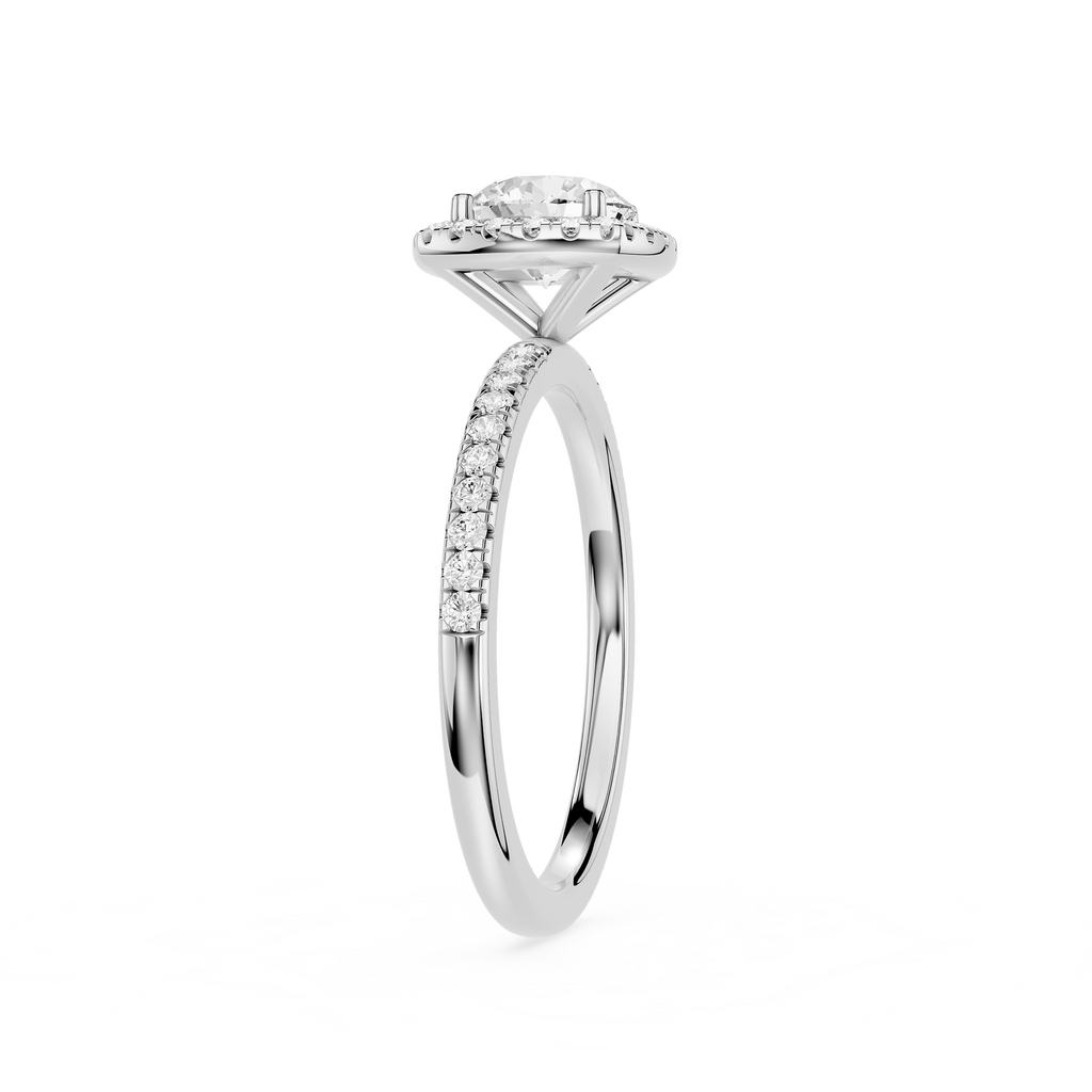 Diamond ring with a white gemstone on a white background