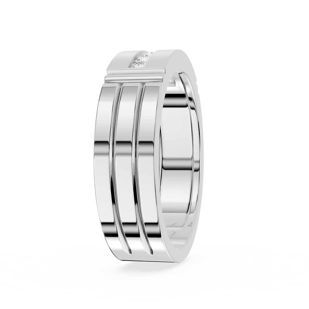 Silver ring with a diamond on a white background