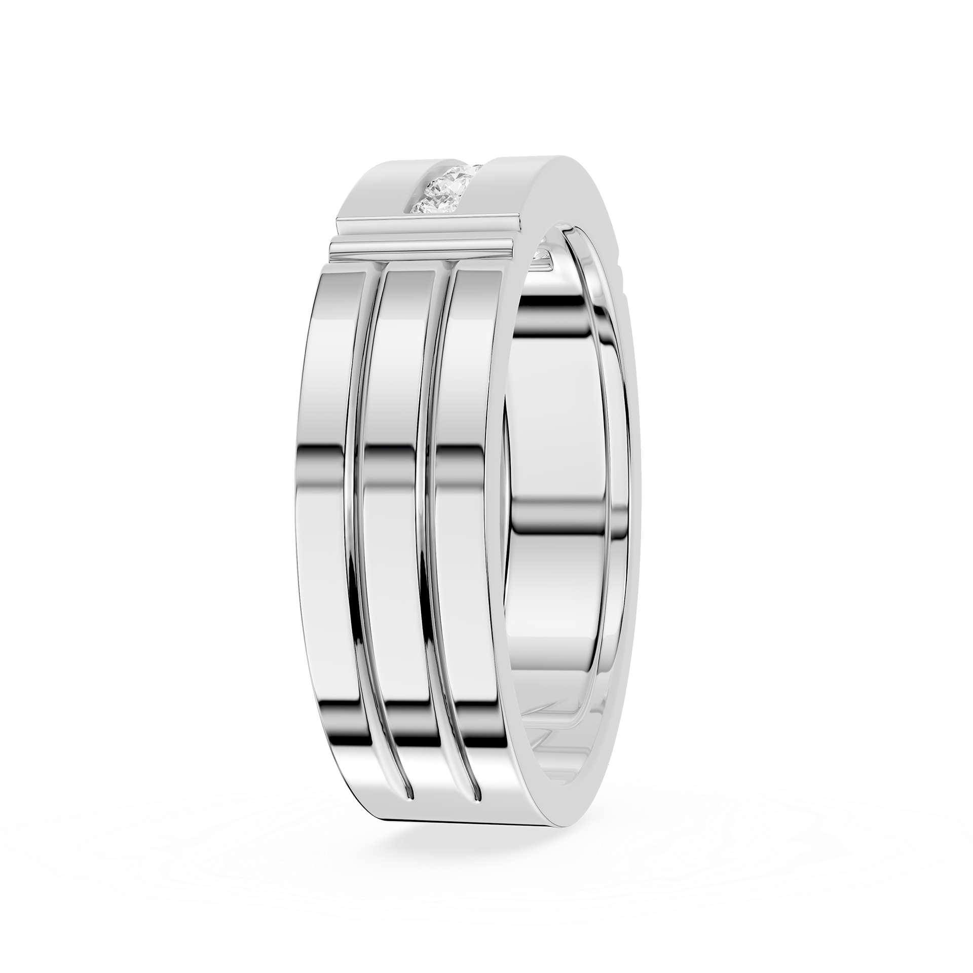 Silver ring with a diamond on a white background