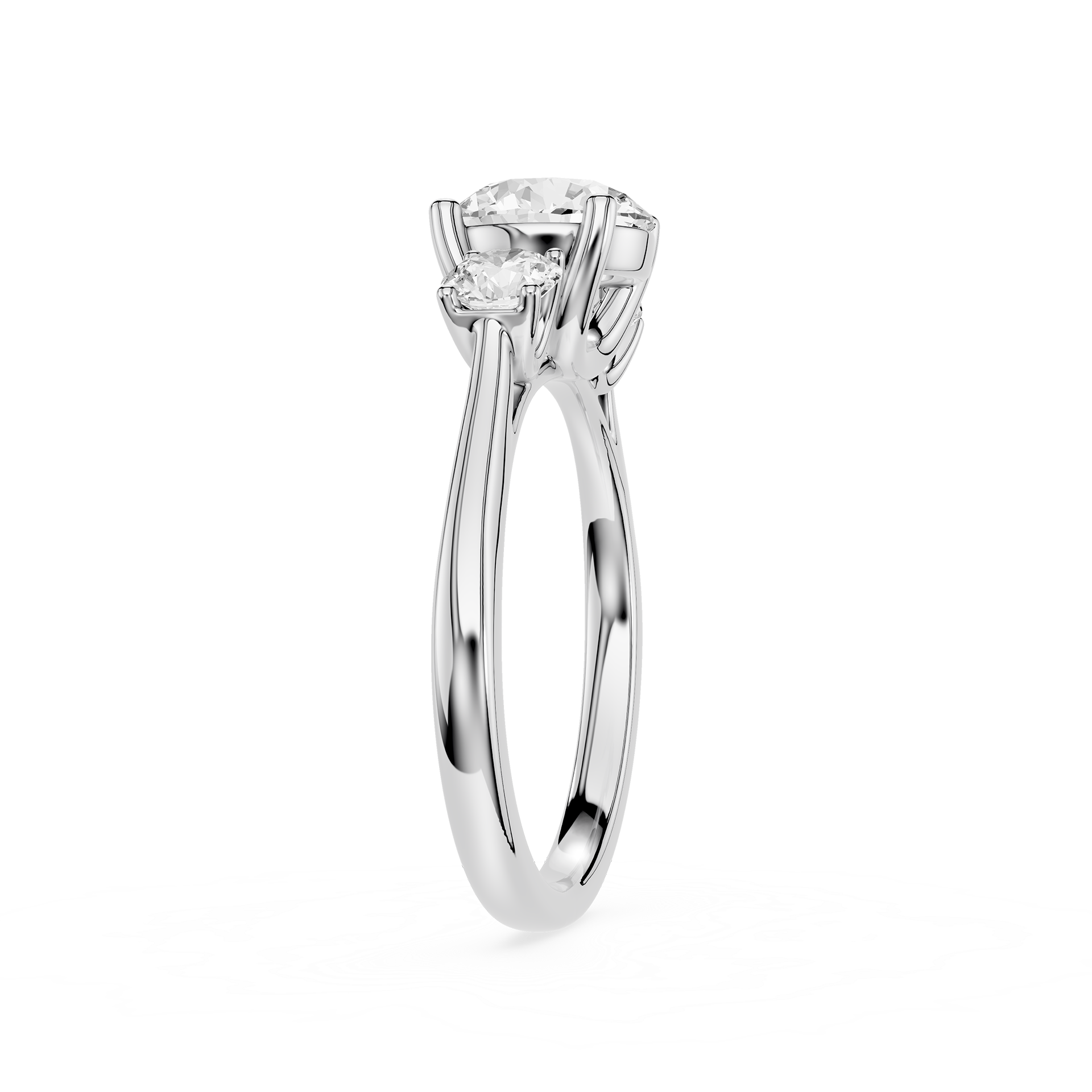 Diamond ring with a white gemstone on a white background