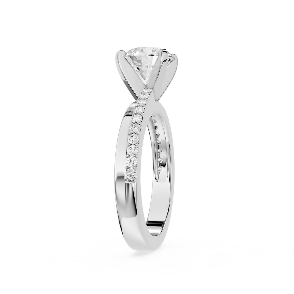 Silver ring with a diamond on a white background