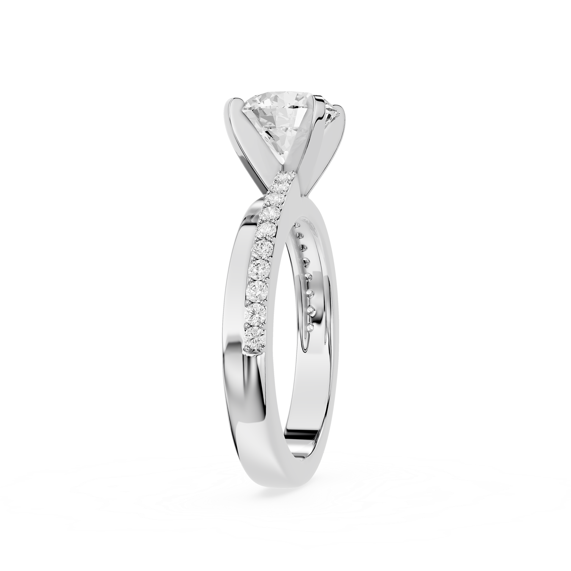 Silver ring with a diamond on a white background