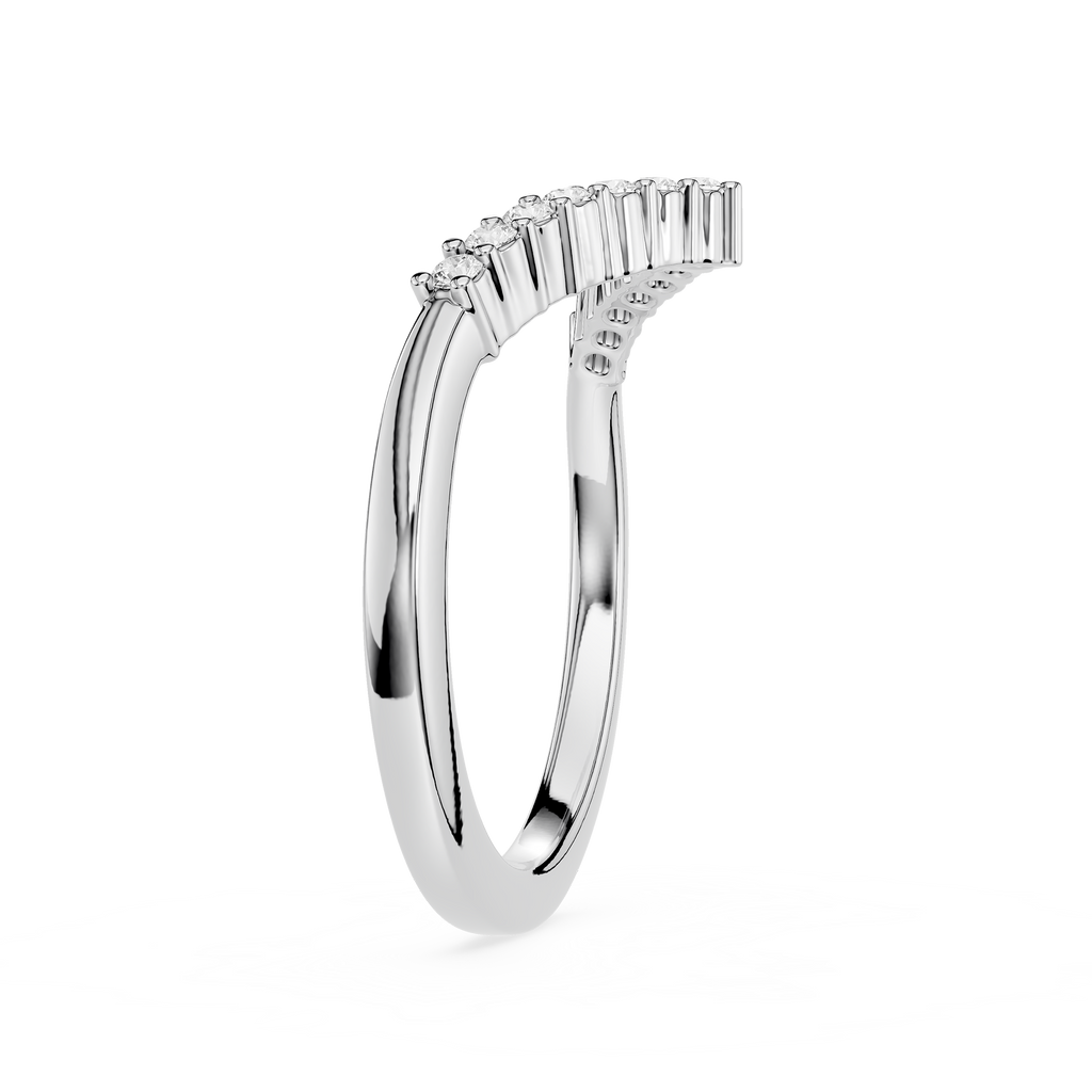 Silver ring with diamond accents on a white background