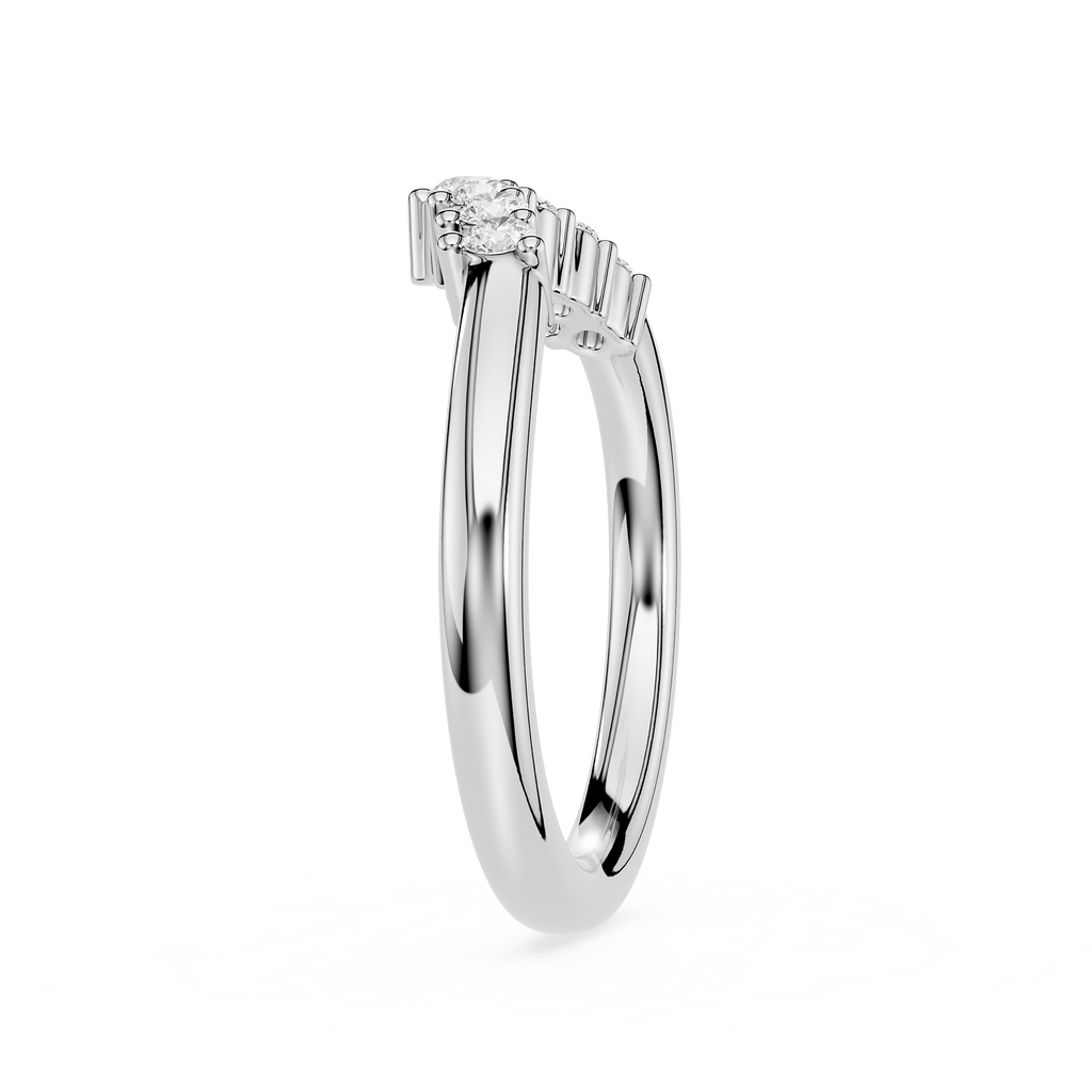 Silver ring with a diamond on a white background