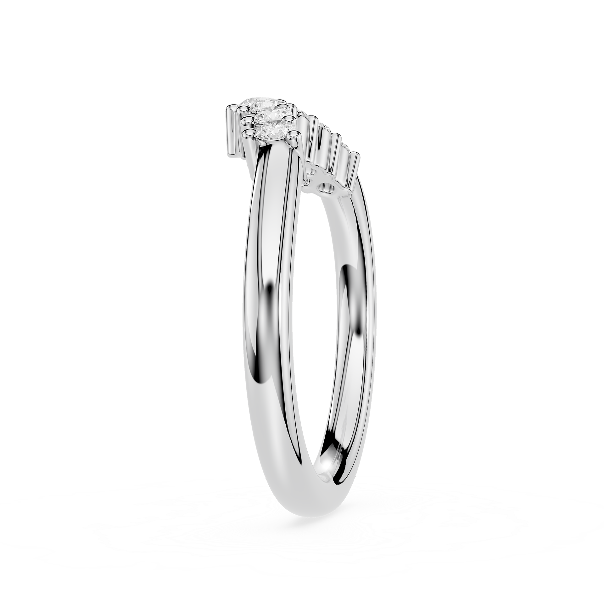 Silver ring with a diamond on a white background