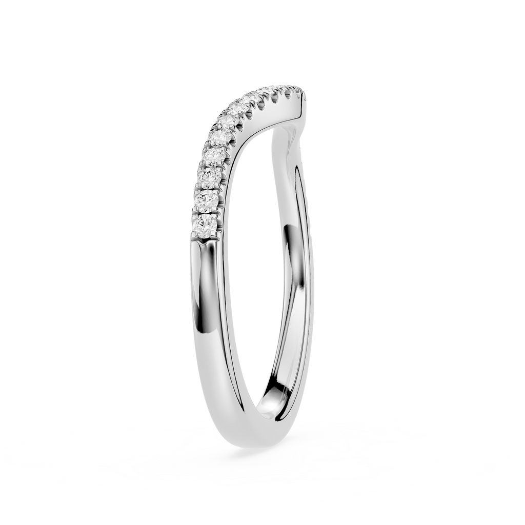 Silver ring with small diamonds on a white background
