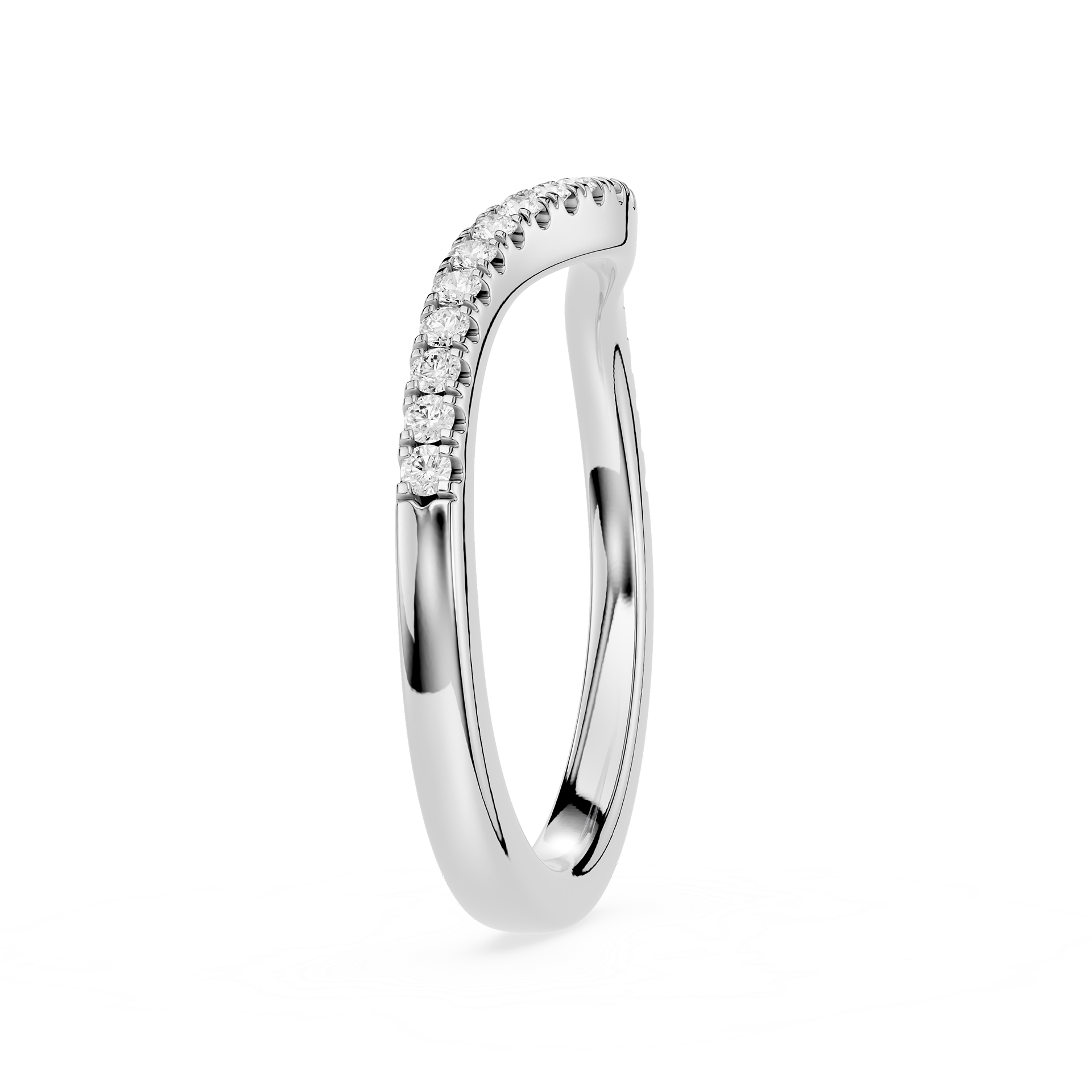 Silver ring with small diamonds on a white background