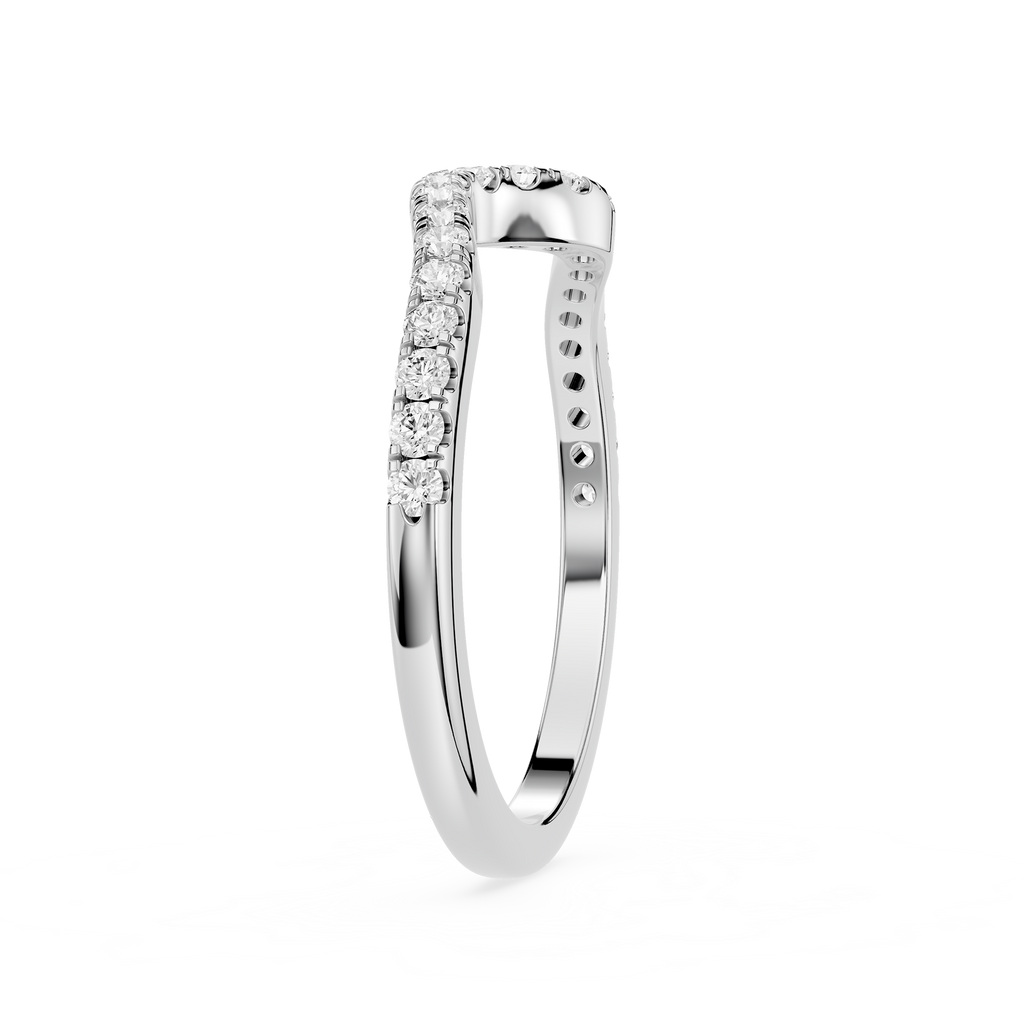 Silver ring with small diamonds on a white background