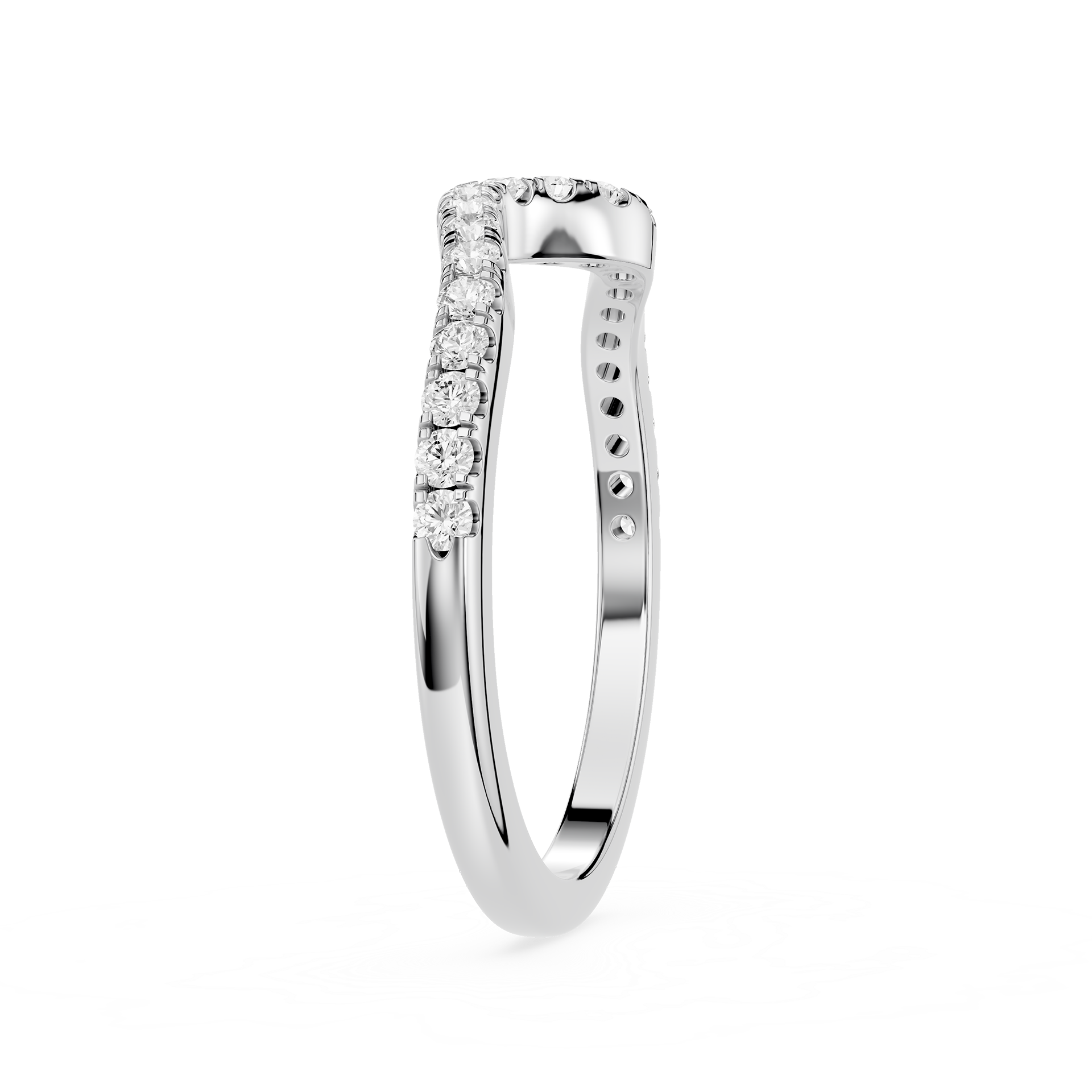 Silver ring with small diamonds on a white background