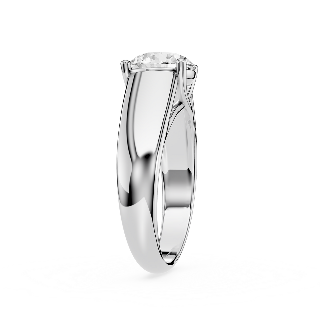 Silver ring with a diamond on a white background