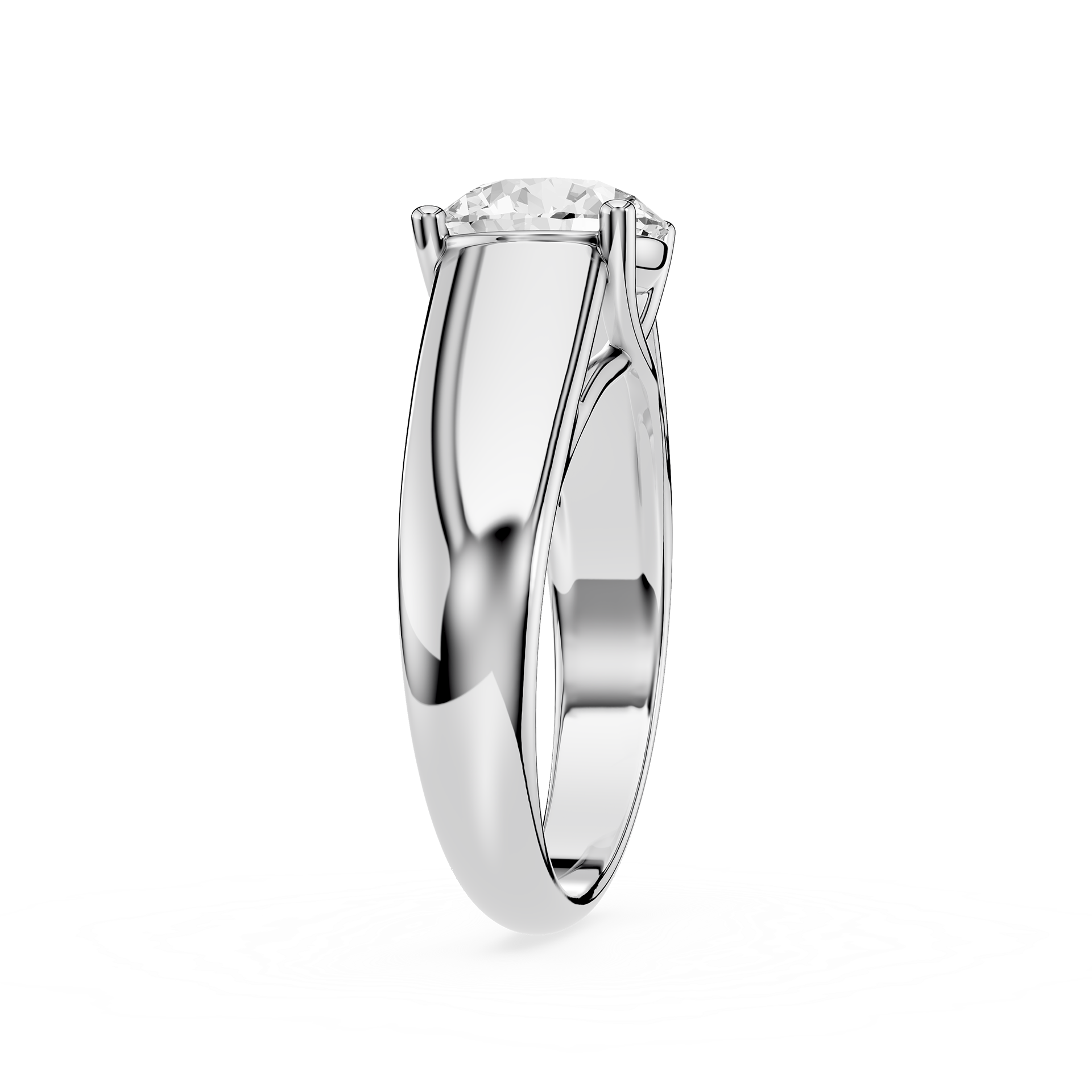 Silver ring with a diamond on a white background